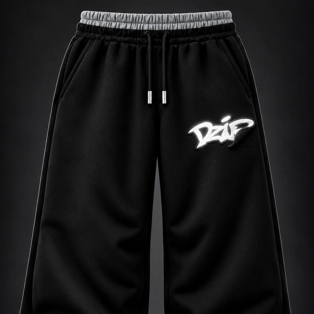 Desire Sweatpants — Black — bright reflective close-up