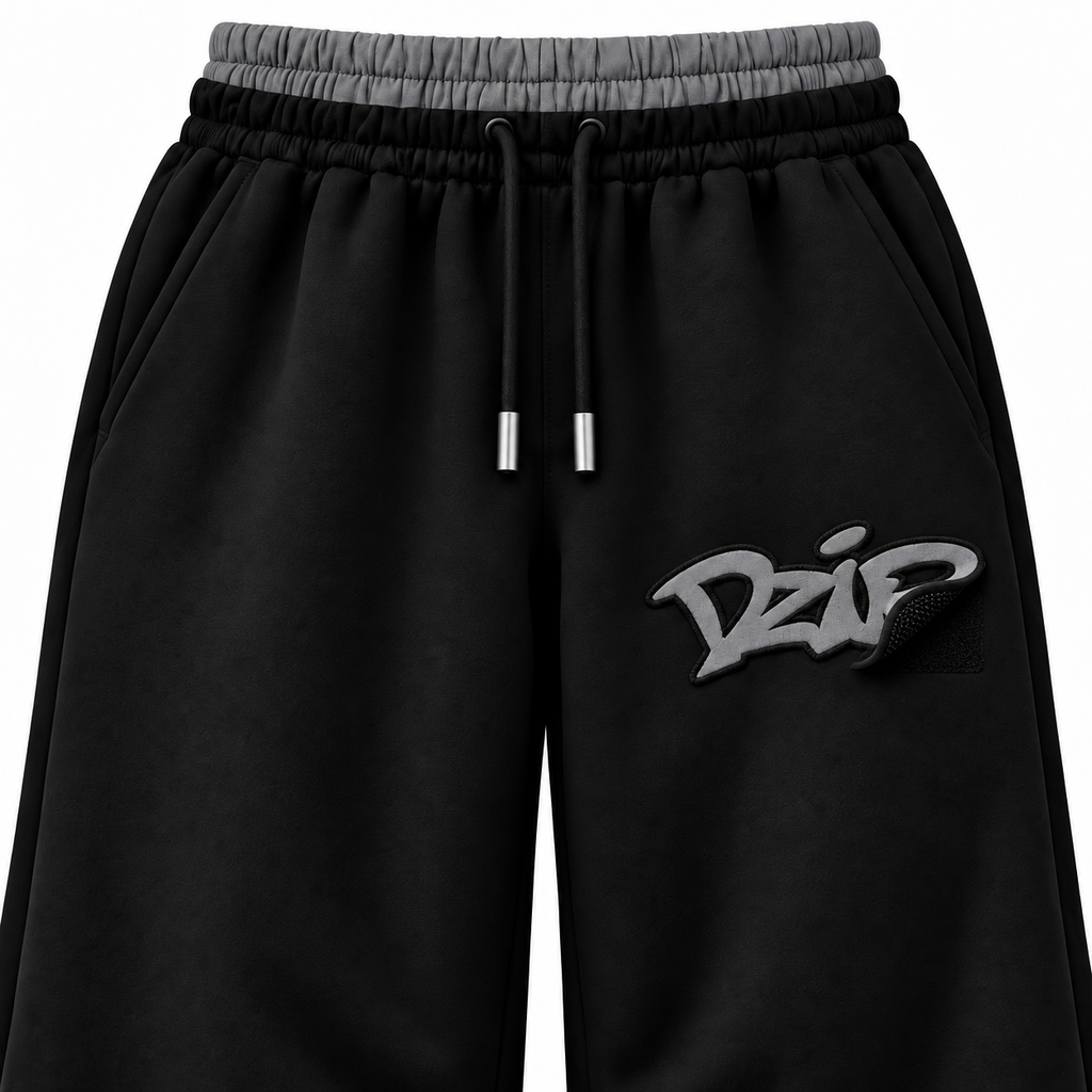 Desire Sweatpants — Black — original grey silver Velcro peel close-up