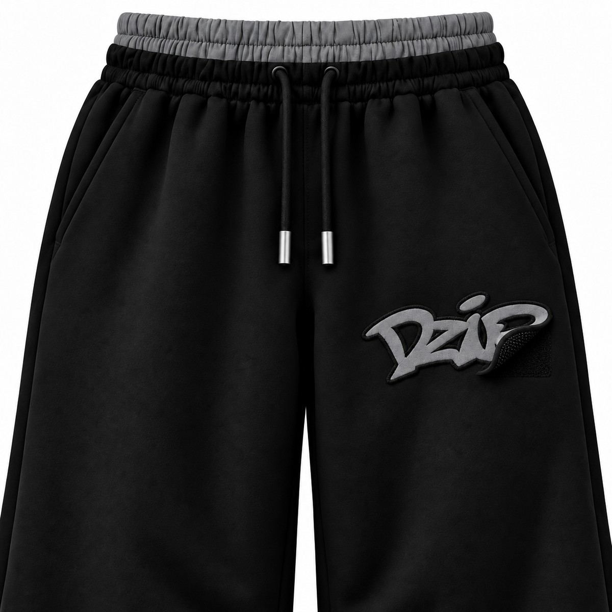 Desire Sweatpants — Black — original grey silver Velcro peel close-up