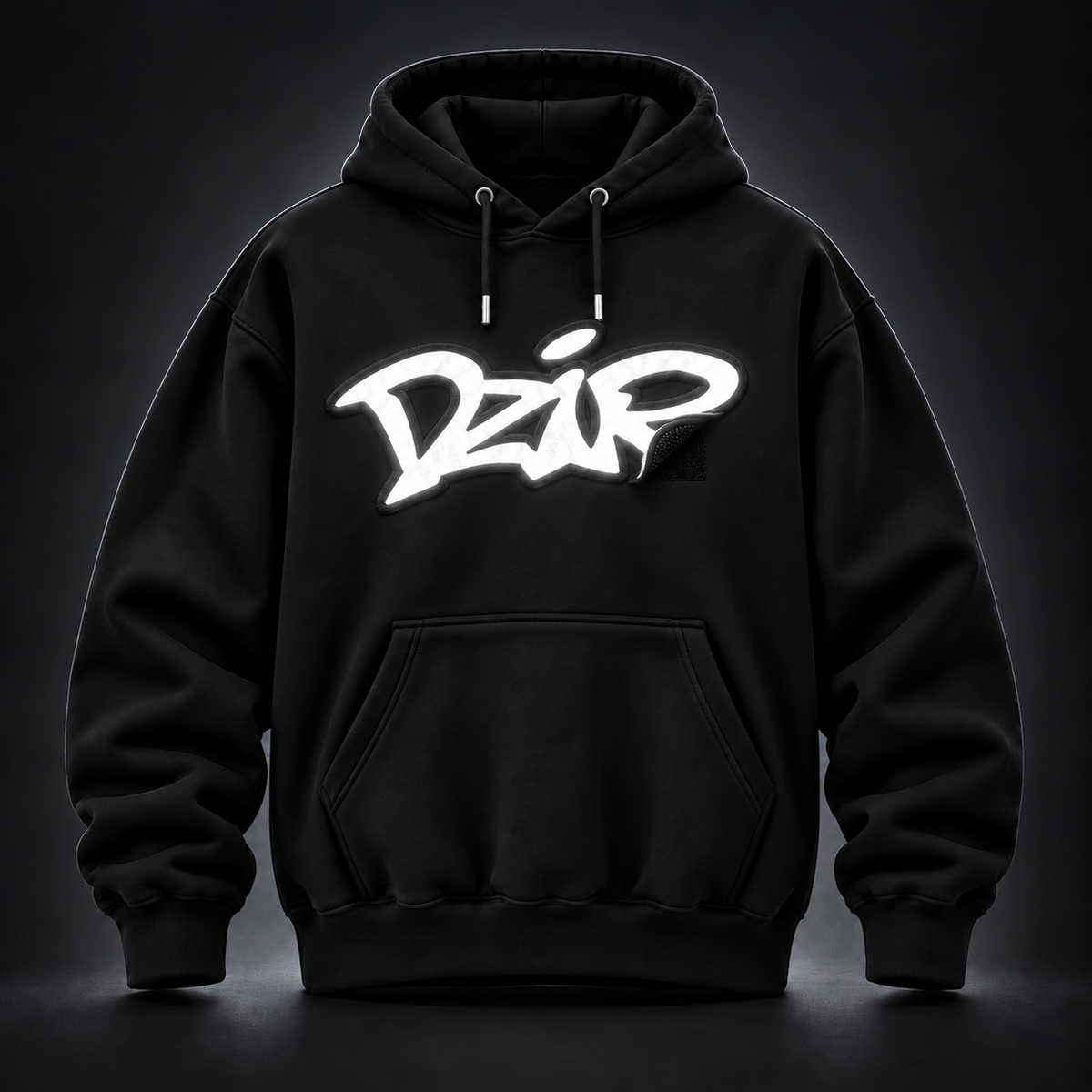 Desire Hoodie — Black — bright reflective close-up